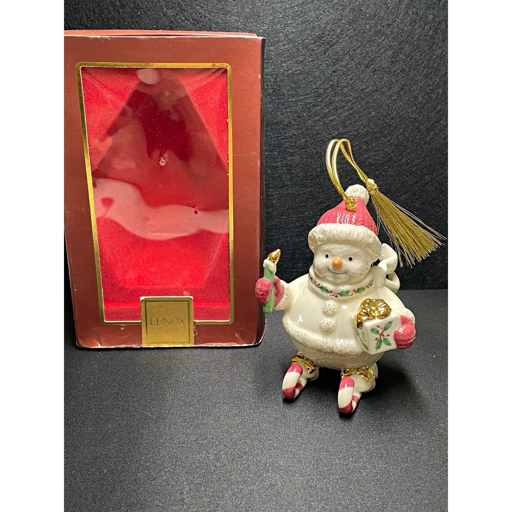 Lenox 2010 Holiday Skiing Snowman Ornament 24k Gold Accents. Large. Original Box